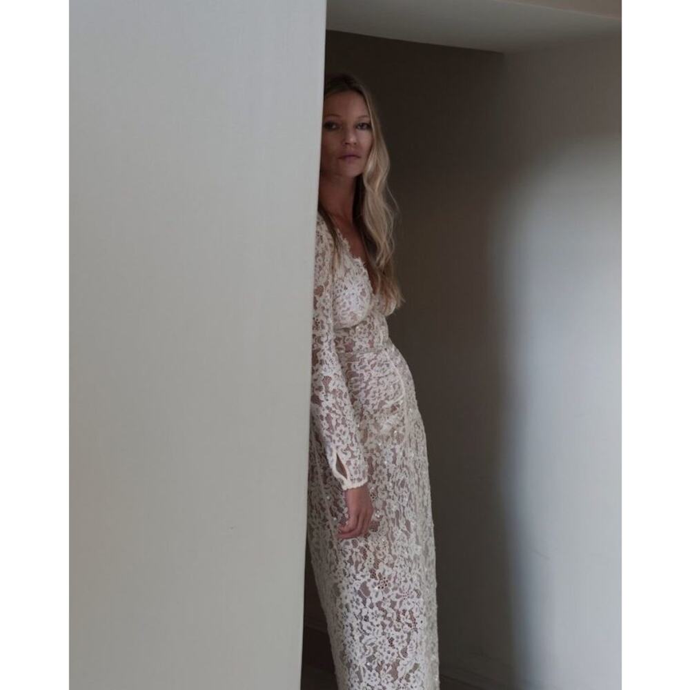 Self-Portrait Crystal Embellished Cord Lace Midi Dress Ivory Bridal US 8 - Picture 7 of 16